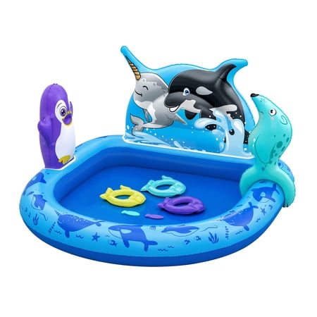 H2OGO! Polar Pals Inflatable Water Play Center, 53" x 51.5" x 28.5" Kids Outdoor Activity