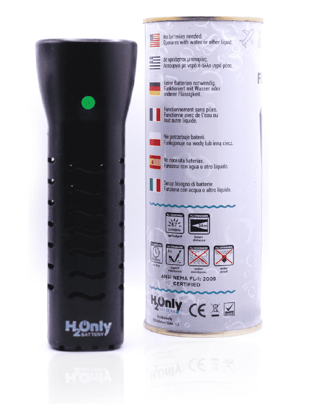 H2OnlyBattery Flashlight - No Batteries Needed - Water Powered (or Any Liquid)- No Expiration Date - 67 Lumens, Emergency Light - Last up to 1500 Hours (Black)