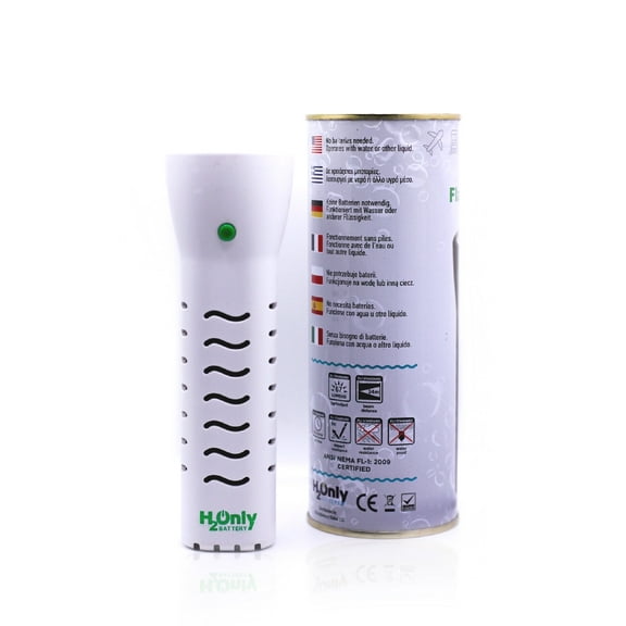 H2OnlyBattery Flashlight - No Batteries Needed - Water Powered (or Any Liquid)- No Expiration Date - 67 Lumens, Emergency Light - Last up to 1500 Hours-White