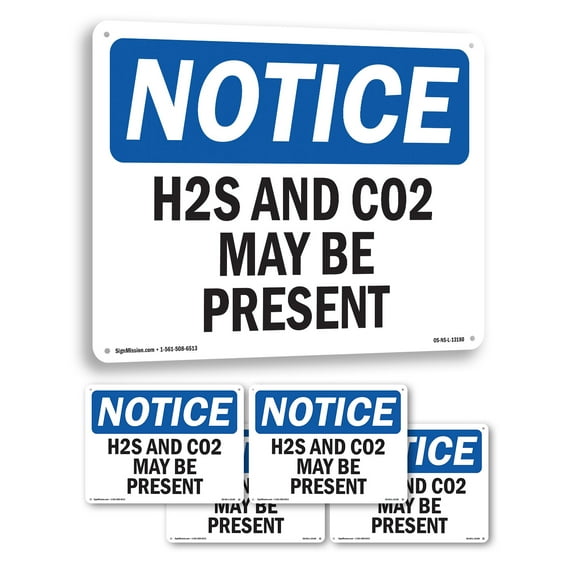 H2S And Co2 May Be Present OSHA Notice Aluminum Sign 10 Inch x 7 Inch - 5 Pack
