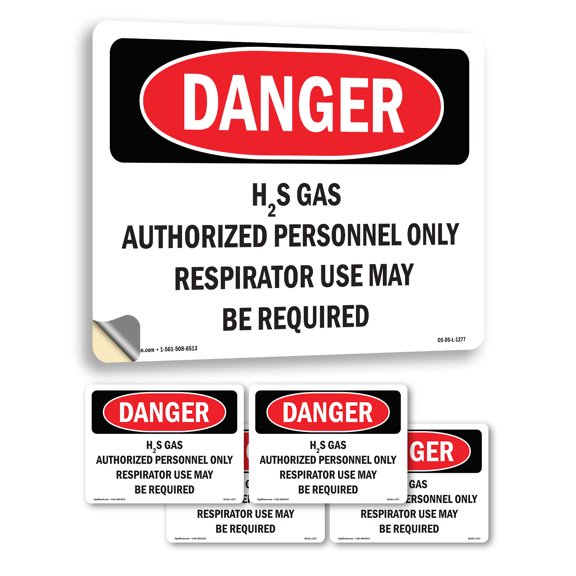 H2S Gas Authorized Personnel Only OSHA Danger Vinyl Decal Label 7 Inch x 5 Inch - 5 Pack