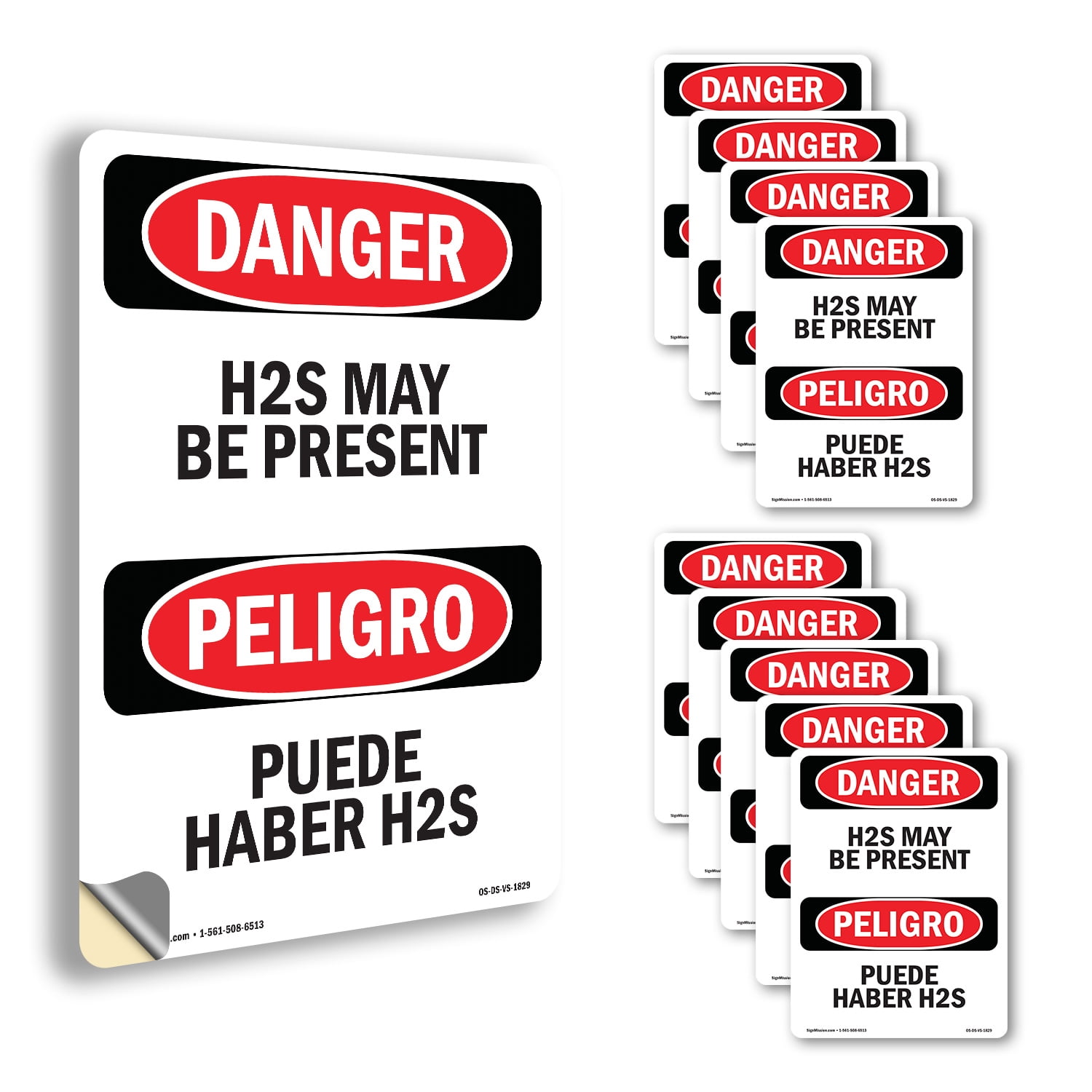 H2S May Be Present Bilingual OSHA Danger Vinyl Decal Label 18 Inch x 12 ...