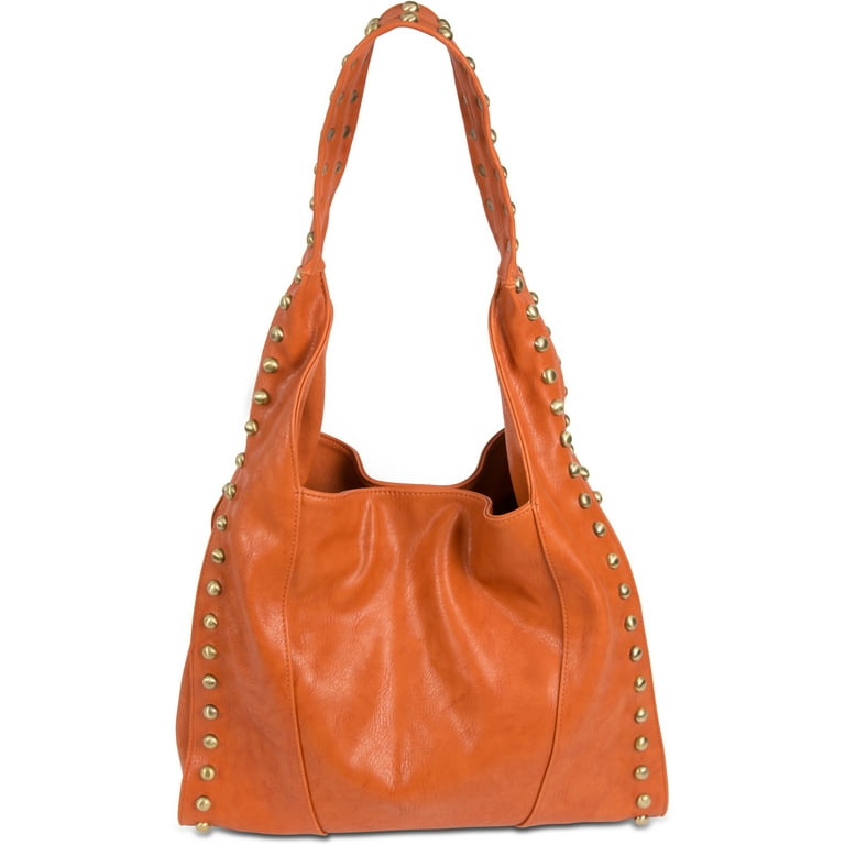 H2Z Handbags Burnt Orange Over The Should Large Studded Fall Purse Women s