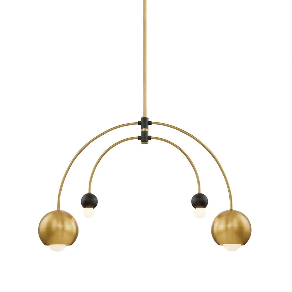 Willow Arced Sputnik 2-Light Chandelier in Aged Brass and Black
