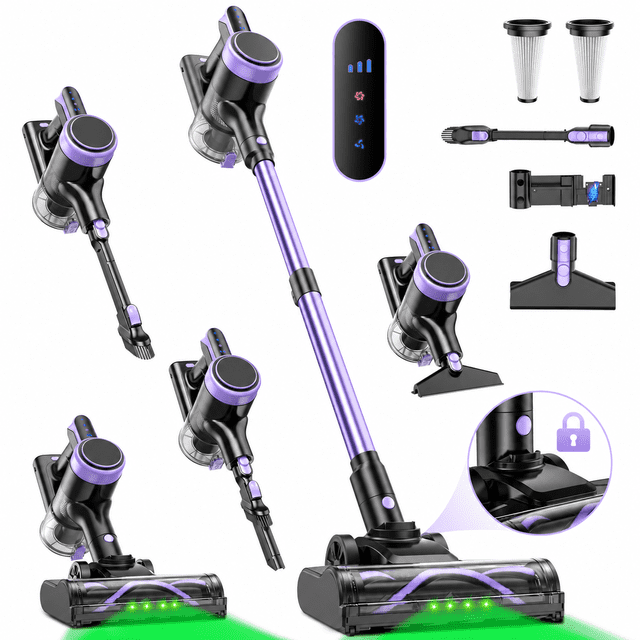 H35 Stick Vacuum Cleaner, 450W Brushless Motor, Self-Standing, Wall Charging, 45 Min Runtime, Lightweight for Hard Floors & Carpets, Violet