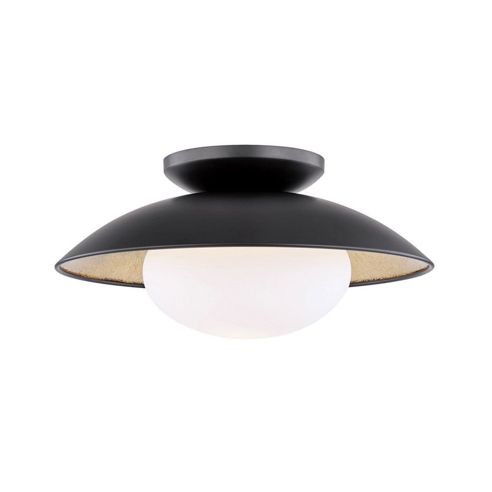 Cadence Opal Matte Glass Bowl Semi-Flush Light in Black Lustro & Gold Leaf
