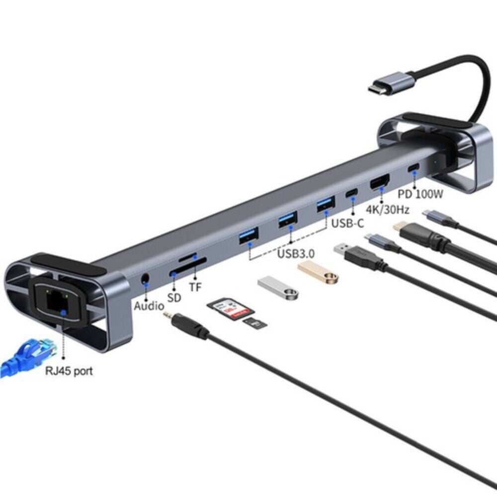 H36C 10 in1 USB C Hub Docking Station HDMI RJ45 USB 3.0 Audio SD/TF FOR PC Laptop