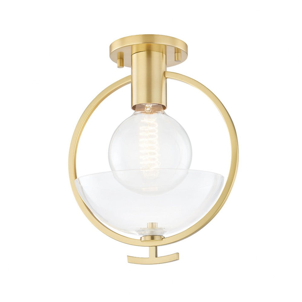 Mitzi Stella Semi Flush Mount Light - 1 Light Aged Brass Finish | 9 Inches Tall, 7 Inches Wide