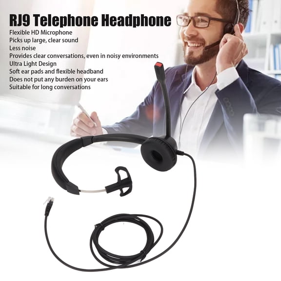 H390 Single-Sided RJ9 Corded Telephone Headset with Microphone for Landline & VoIP Office Use Mic Landline Customer Service
