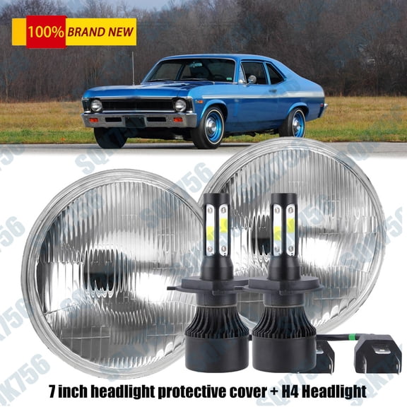 H4 7"Round LED Headlights Hi/Lo Beams Sealed For Chevrolet Chevy Nova 1963-1978