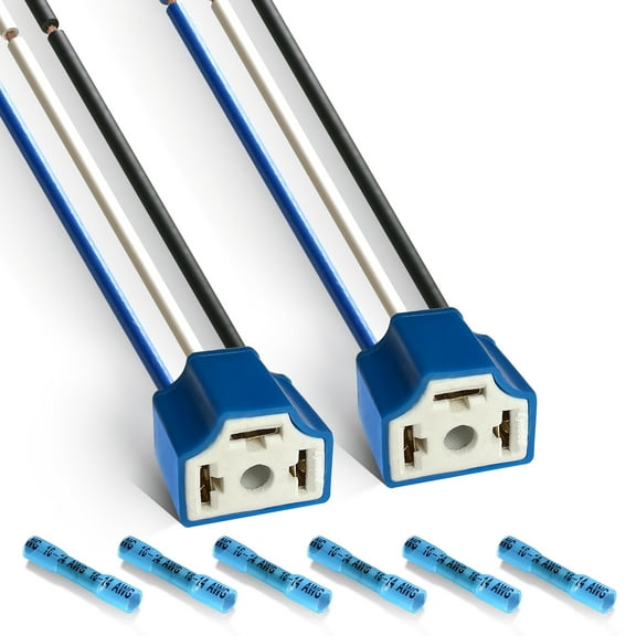 H4 9003 HB2 Pigtail Headlight Socket Connector Wiring Harness, Female Plug, 14AWG, Ceramic (Pack of 2)