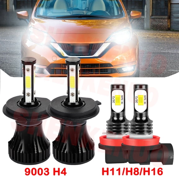 H4 9003 High&Low Beam for Nissan Versa 2007 2008 2009 2010 2011 2012 2013 LED Headlights H11 Fog Lights 4pcs