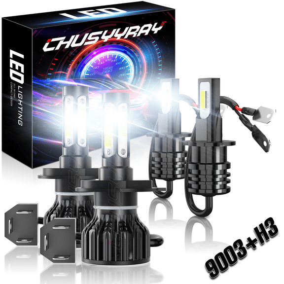 H4/9003 LED Headlight Hi/Lo H3 Fog Light Bulbs White 4pc For 1993-1995 Mazda RX-7CHUSYYRAY