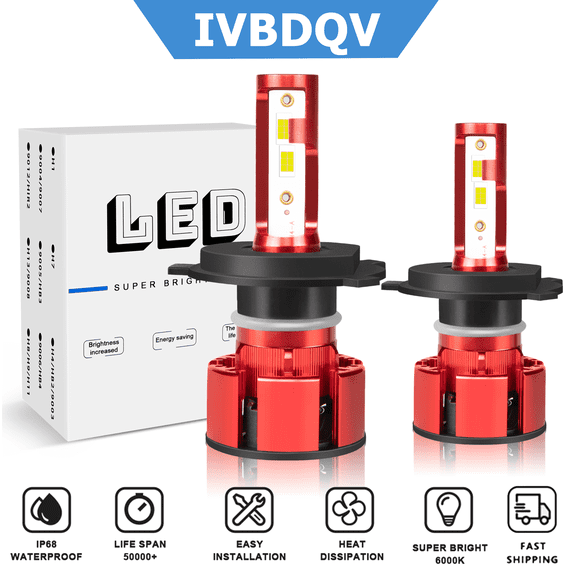 H4/9003 LED Headlights High/Low Beam Conversion Kit 6000K 6000LM Bright White Bulb 2Pcs