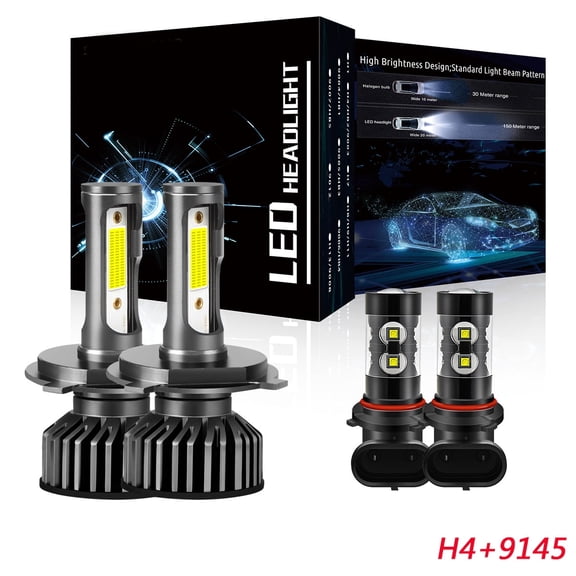 H4 High&Low Light+9145 Fog Light for Toyota Sienna 2001-2003 LED Headlight White 6000K 4pcs