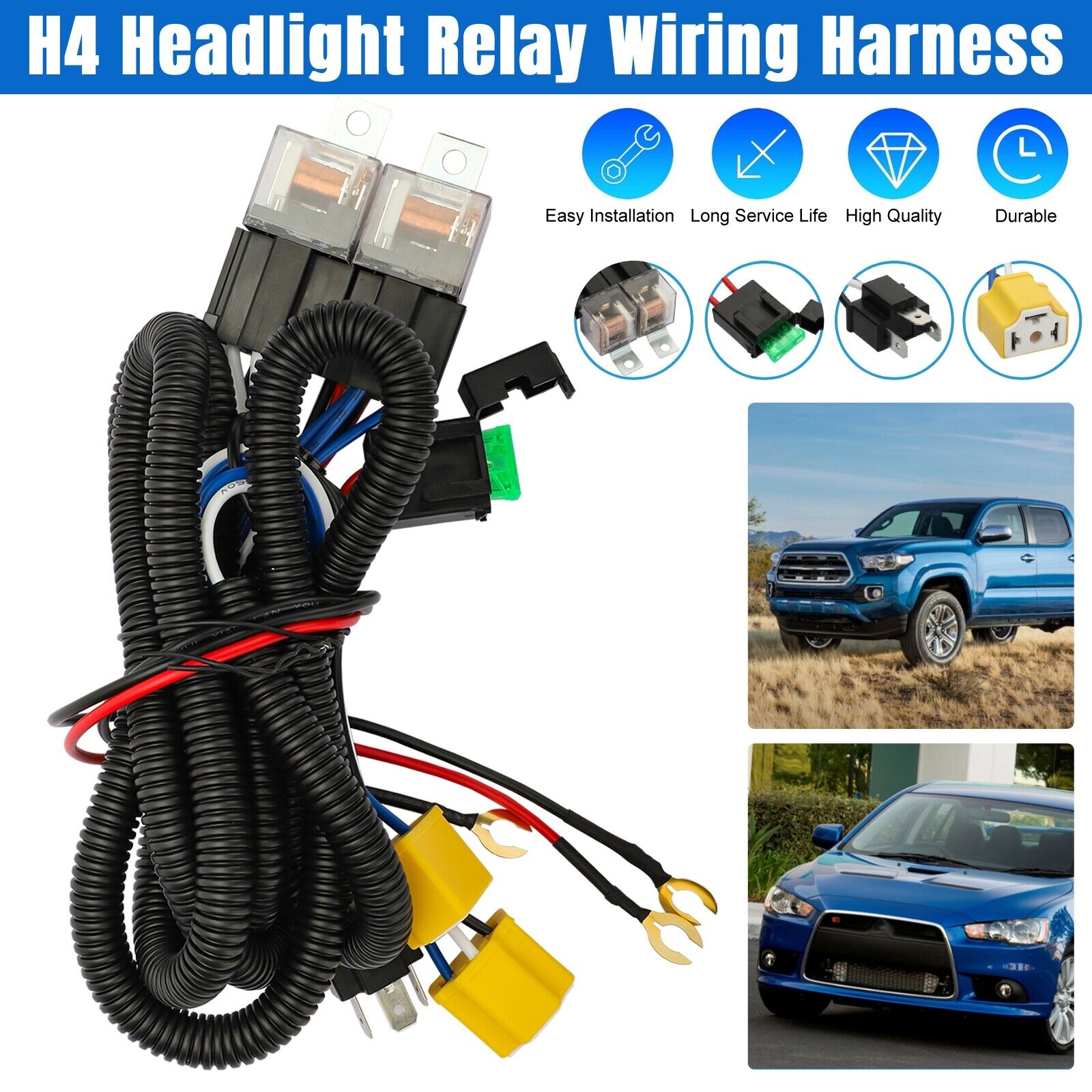 H4 LED Headlights Relay Wiring Harness Kit H6054 For Toyota