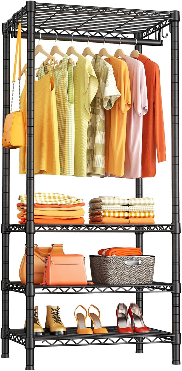 H4 Mini Portable Closet, 4 Tiers Freestanding Clothing Garment Rack for ...