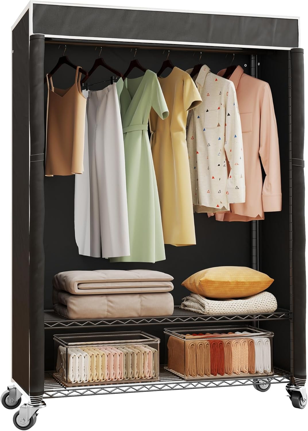 H4 Plus Rolling Garment Rack with Cover, Heavy Duty Clothes Rack with ...