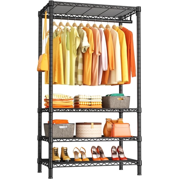 H4 Portable Closets, 4-Tier  Clothes Garment Rack for  and Cloakroom, Clothing Closet Storage and Organizer Wardrobe, 35.4" W x 14" D x 76.4" H, Black