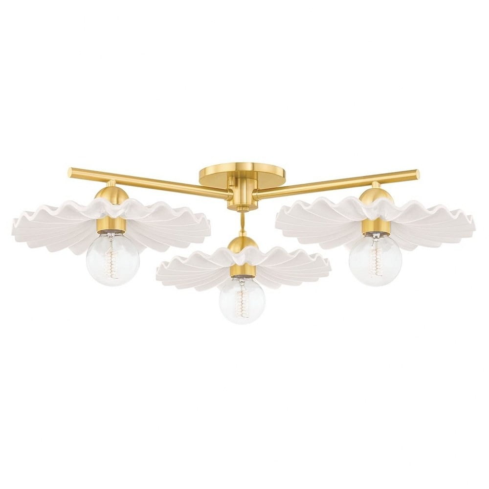 Tinsley Aged Brass and Ceramic Gloss Cream 3-Light Semi-Flush Mount