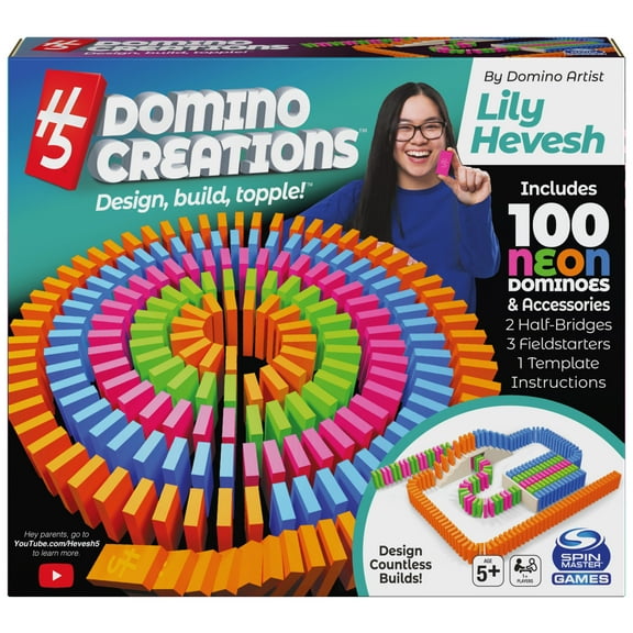 H5 Domino Creations 100-Piece Neon Set by Lily Hevesh, for Families and Kids Ages 5 and up
