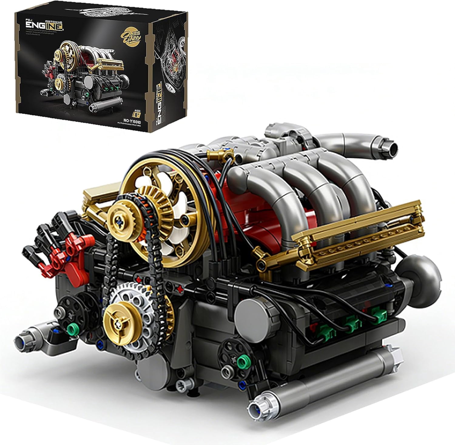 H6 Model Engine Kit that Runs,H6 Engine Building Block Kit 879 PCS, Build Your Own Visible STEM Car Engine with Motor, Physical Science Educational Toy
