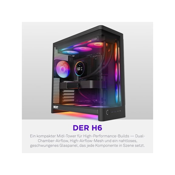 H6 RGB+ (2026) Compact Dual-chamber ATX Case - All Black