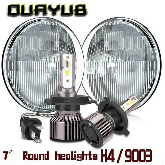 H6024 Head Light Glass Housing Lamp Classic Chrome 7" Round LED Convesion Kit -F