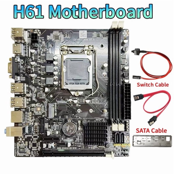 H61 Computer Motherboard Kit LGA1155 -Compatible 2xDDR3 Slots 6XUSB Supports G1610 1620 1630 G2030 CPU