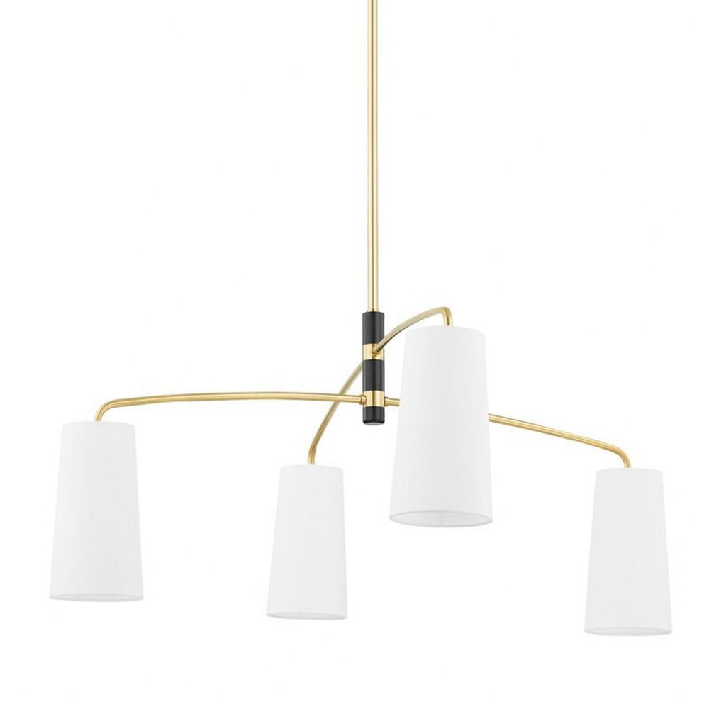 Evelyn Aged Brass 4-Light Chandelier with Belgian Linen Shade