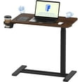 thumbnail image 1 of H7 Adjustable Overbed Bedside Table with Wheels Pneumatic Mobile Standing Desk Laptop Desk Rolling Computer Cart Movable Table Hospital Home Use(27.6" W x 15.7" D, Mahogany Table), 1 of 9
