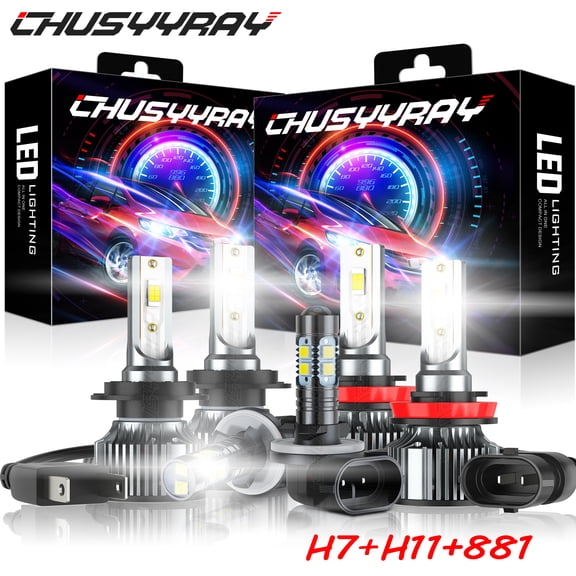 H7 H11 LED Headlight 881 Fog Light Combo 6x Bulbs Plug&Play 6000K White Conversion Kit