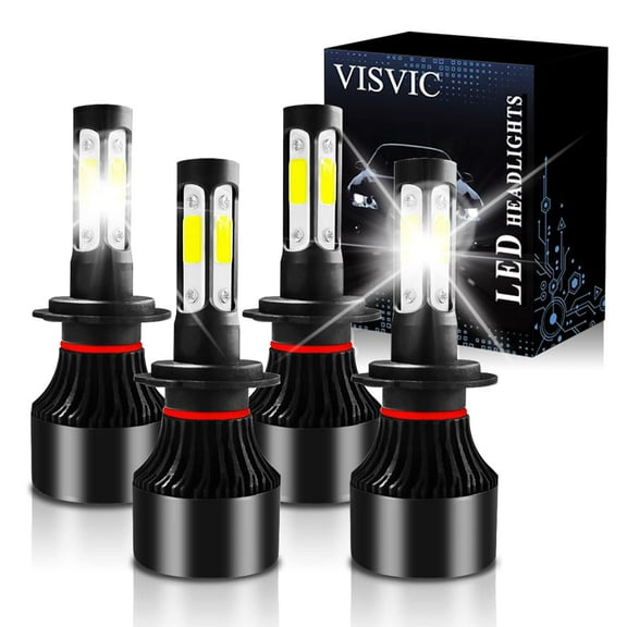 H7 + H7 LED Headlight Bulb High/low Beam Kits, 4-Sided LED High Low Beam Bulb Combo Conversion Kit 6500K Super Bright Cool White, COB Chips, Plug-N-Play, IP68 Waterproof, Pack of 4, Headlight Bulbs