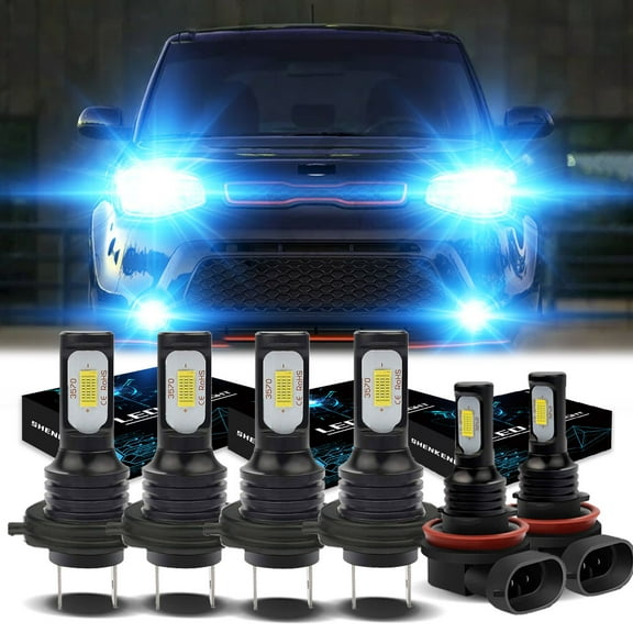 H7 Headlights for 2014 2015 2016 2017 2018 2019 Kia Soul 8000K Ice Blue H7 High/ Low Beam H11 Fog light Bulbs,6pc