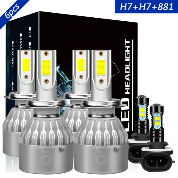 H7 High/Low+881 Fog Light for Hyundai Veloster w/o projector-type 2012-2017 LED Headlight White 6x