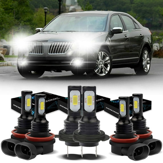 H7 LED Headlight Bulbs for 2007-2012 Lincoln Mkz 6500K White H7 H11 High/ Low Beam H11 Fog light Bulbs,6pc