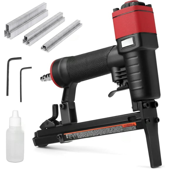 H7116LSP-KT 22 Gauge 3/8-Inch Crown Pneumatic Upholstery Stapler with Long Nose, Air Stapler Kit, with 6000 Staples, 1/4-Inch to 5/8-Inch
