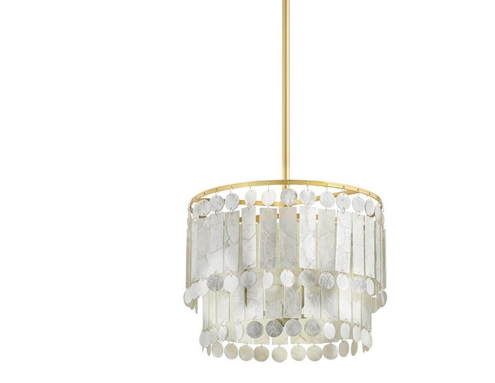 Coretta 16" Natural Capiz Shell Chandelier with Brass Finish