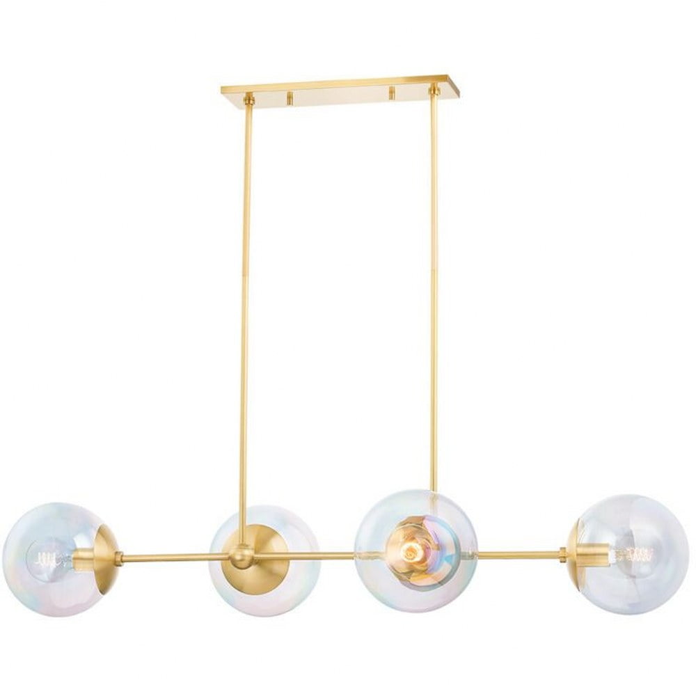 Elegant Ophelia Aged Brass 4-Light Pendant with Iridescent Glass Shades