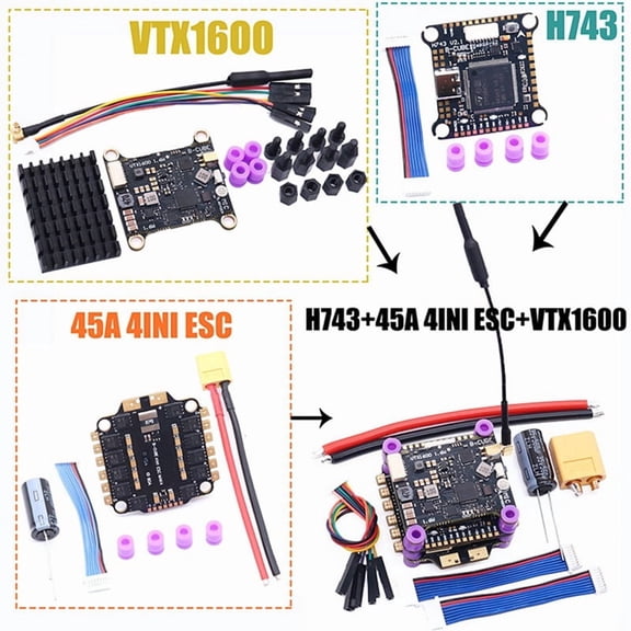 H743 Flight Control 45A 4INI ESC VTX1600 3-6S FPV Stack Dual BEC 30.5mmx30.5mm for RC FPV Racer Drone