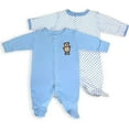 thumbnail image 1 of H751-2-6-BU 3-6 Months Sleep N Play Mitten Cuffs Footie Set with Bear Appliqu - White & Blue, 2 Piece, 1 of 1