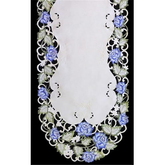 H7538-B Victorian Rose & Blue Runner, 12 x 65 in.