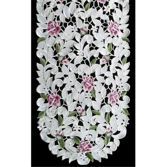 H7662-RS Purple Cottage Rose Round Doily, 24 in.