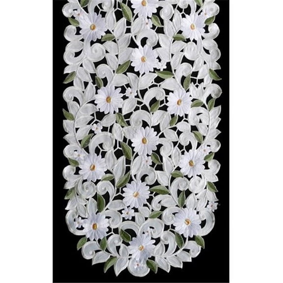 H7667-EG White Daisy Oval Runner, 14 x 28 in.