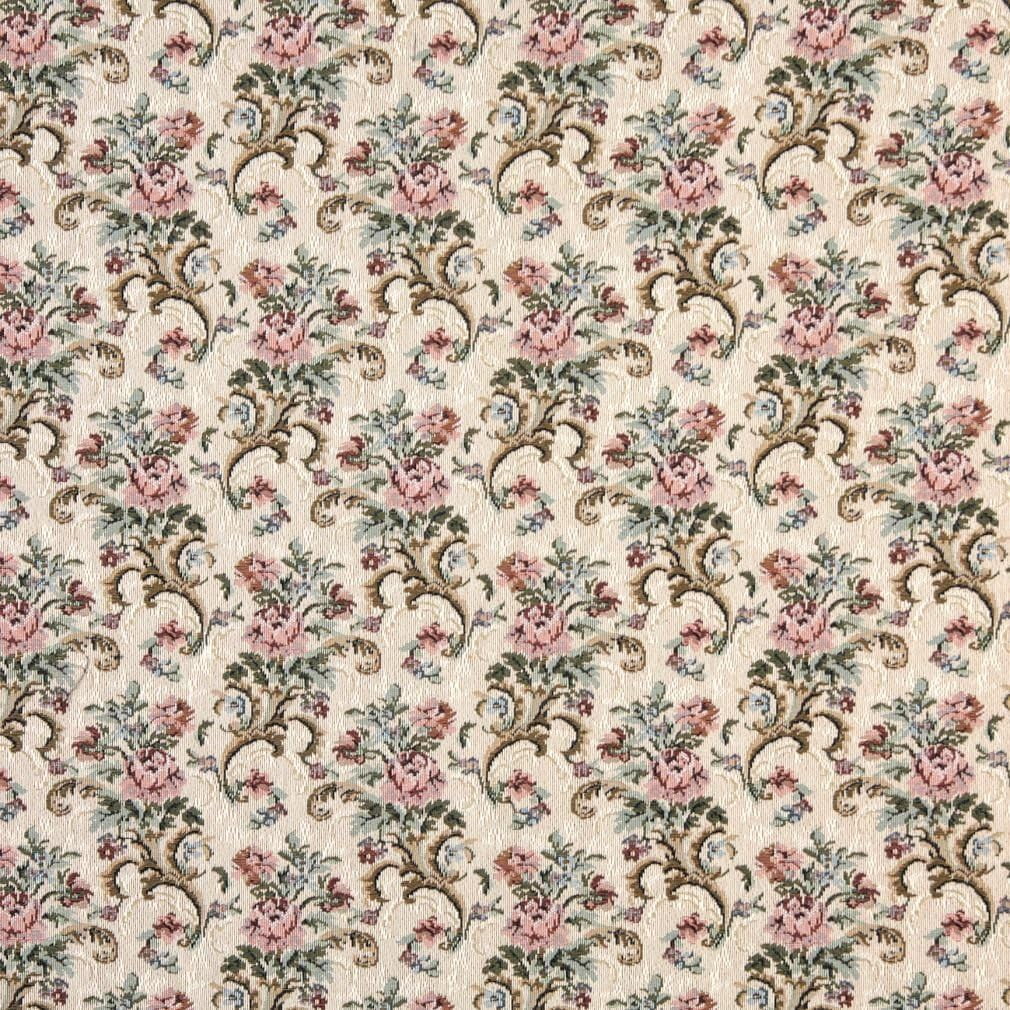 H858 Beige And Green Floral Tapestry Upholstery Fabric By The Yard