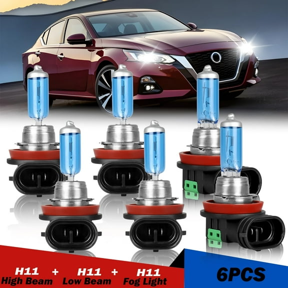 H9 H11 High/Low Beam Halogen Headlight and H11 Foglight Bulbs for 2007-2018 Nissan Altima 4200K Warm White,6pcs