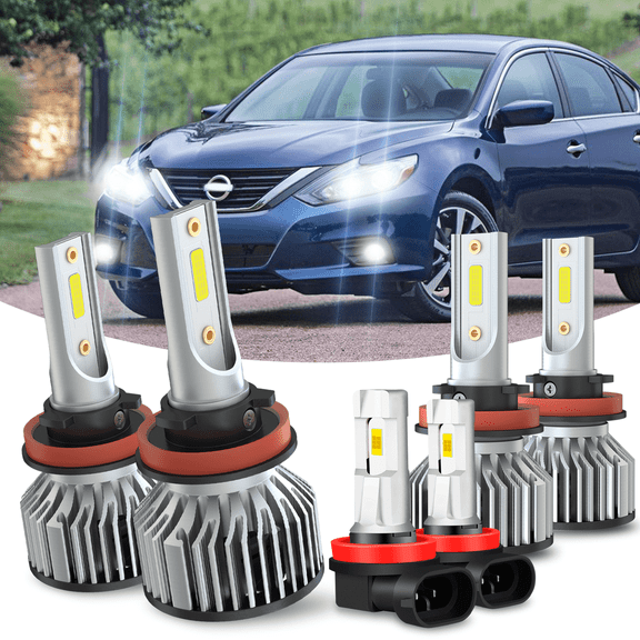 H9 H11 High&Low Beam for Nissan Altima 2007-2013 2014 2015 2016 2017 2018 LED Headlights H8 Fog Lights 6pack
