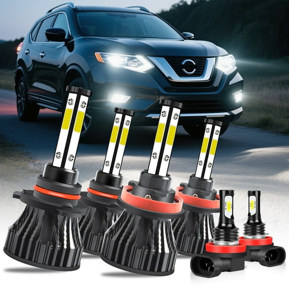 H9 H11 High&Low Beam for Nissan Rogue 2014 2015 2016 2017 2018 2019 2020 LED Headlights Fog Lights 6pcs