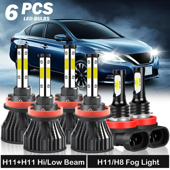 H9 H11 High&Low Beam for Nissan Sentra 2013-2016 2017 2018 2019 2020 2021 2022 LED Headlights Fog Lights 6pcs
