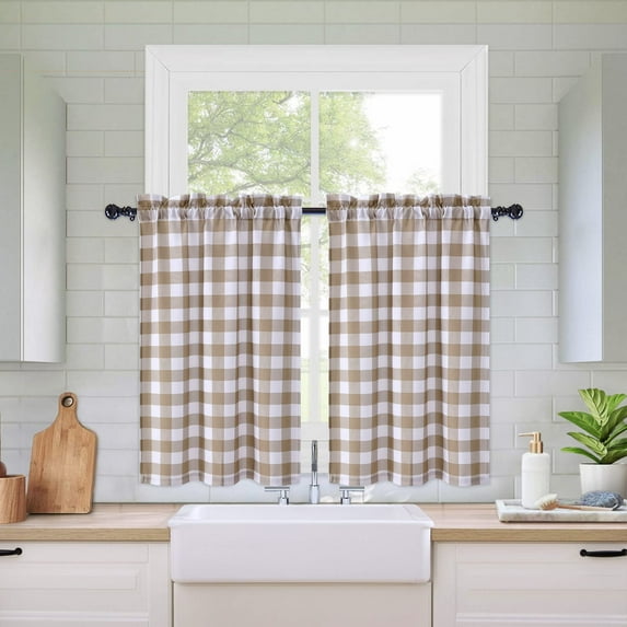 HA-EMORE Curtains Buffalo Check Plaid Gingham Short Window Curtain for Cafe,Farmhouse,Bathroom,Kitchen & Living Room Rod Pocket Curtains
